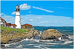 Portland Head Lighthouse At High Tide - Digital Painting